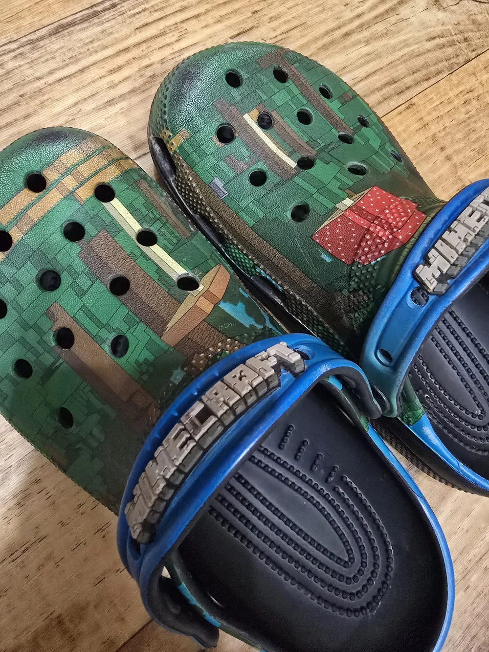 Green Clog Sandals with Blue Strap - Minecraft Design